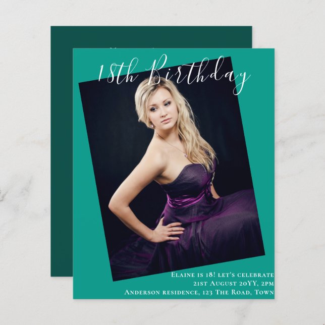BUDGET 18th Birthday PHOTO Invite Announcement (Front/Back)