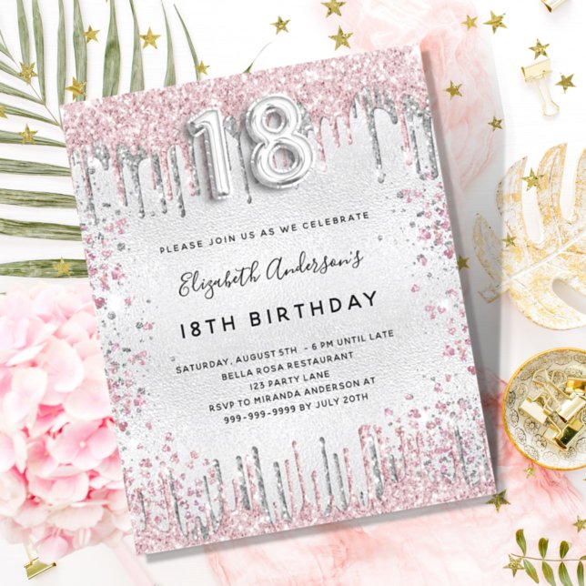 Budget 18th birthday silver pink invitation (Creator Uploaded)