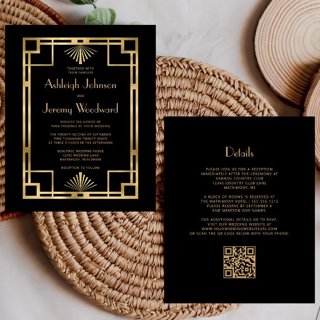 Budget 1920s Vintage Black Gold QR Code Wedding (Creator Uploaded)