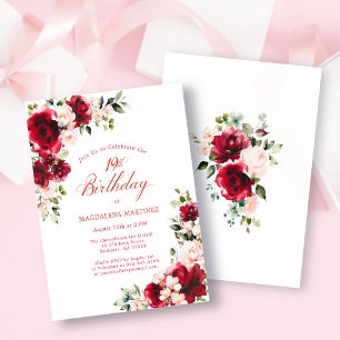 BUDGET 19th Birthday Red Pink Rose Invitation
