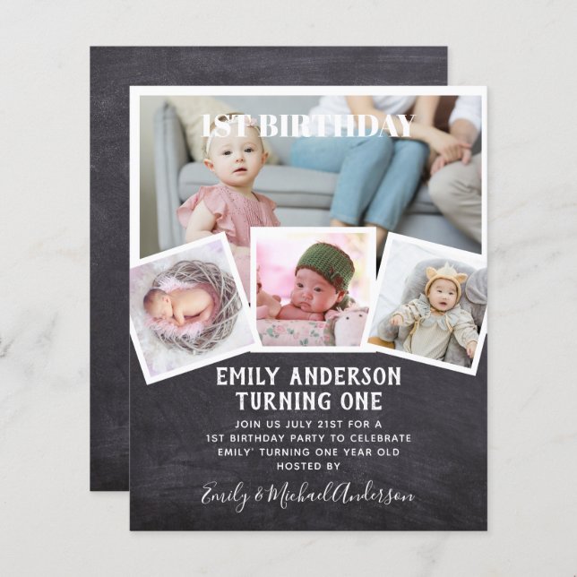 BUDGET 1st Birthday PHOTO Invite or THANK YOU (Front/Back)