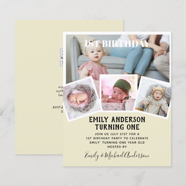 BUDGET 1st Birthday PHOTO Invite or THANK YOU (Front/Back)