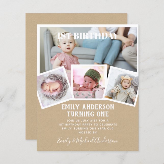 BUDGET 1st Birthday PHOTO Invite or THANK YOU (Front/Back)