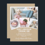 BUDGET 1st Birthday PHOTO Invite or THANK YOU<br><div class="desc">Beautifully modern 4 x PHOTO COLLAGE with overlay text and trendy typography layout with text template fields on both sides (qr scanning code optional) so you can add all your required party event announcement thank you details. This all-in-1 birthday item can be used as an announcement, celebration invitation or as...</div>