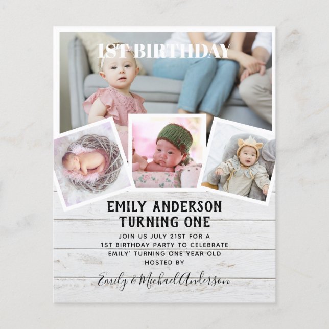 BUDGET 1st Birthday PHOTO Invite or THANK YOU Flyer (Front)