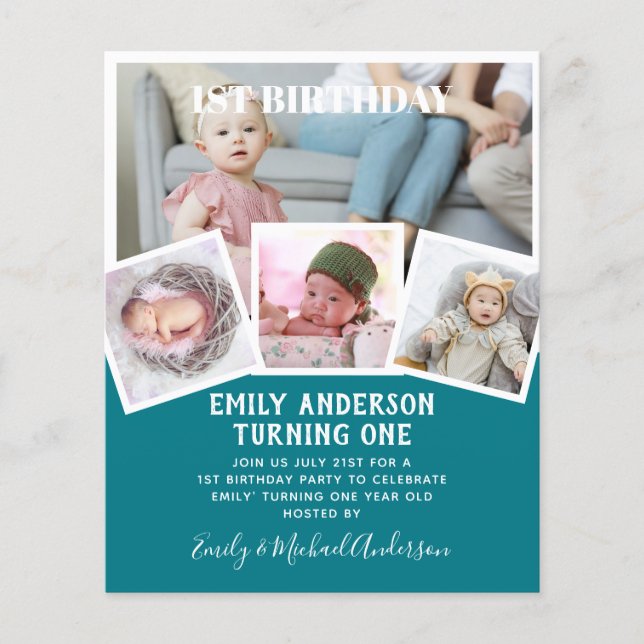 BUDGET 1st Birthday PHOTO Invite or THANK YOU Flyer (Front)