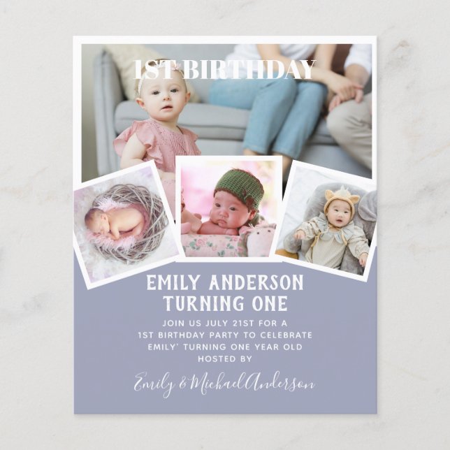 BUDGET 1st Birthday PHOTO Invite or THANK YOU Flyer (Front)