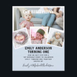 BUDGET 1st Birthday PHOTO Invite or THANK YOU Flyer<br><div class="desc">Beautifully modern 4 x PHOTO COLLAGE with overlay text and trendy typography layout with text template fields on both sides (qr scanning code optional) so you can add all your required party event announcement thank you details. This all-in-1 birthday item can be used as an announcement, celebration invitation or as...</div>