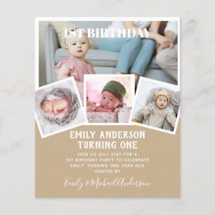 BUDGET 1st Birthday PHOTO Invite or THANK YOU Flyer