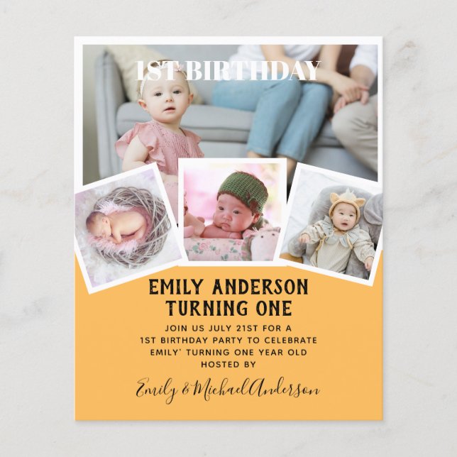 BUDGET 1st Birthday PHOTO Invite or THANK YOU Flyer (Front)