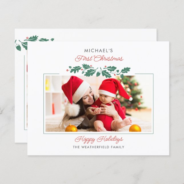 Budget 1st Christmas Baby Photos Holiday Card (Front/Back)