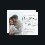 Budget 1st Married Christmas Foliage Photo Holiday<br><div class="desc">1st Married Christmas Photo Foliage Holiday card. A budget price SMALLER 4.5” x 5.6” flat card for your festive greetings on a shiny SEMI GLOSS 110 lb card stock (similar to the thickness of a postcard) PLEASE NOTE: The envelope supplied with this card is slightly larger than the card itself....</div>