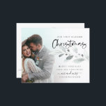 Budget 1st Married Christmas Foliage Photo Holiday<br><div class="desc">1st Married Christmas Photo Foliage Holiday card. A budget price SMALLER 4.5” x 5.6” flat card for your festive greetings on a shiny SEMI GLOSS 110 lb card stock (similar to the thickness of a postcard) PLEASE NOTE: The envelope supplied with this card is slightly larger than the card itself....</div>