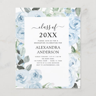 Budget 2021 Dusty Blue Graduation Floral Greenery Flyer