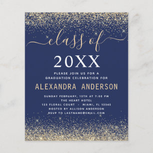 Budget 2021 Graduation Gold Navy Blue Invitation Flyer