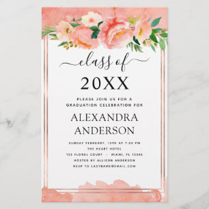Budget 2022 Coral Peach Graduation Invitation
