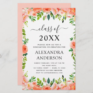 Budget 2022 Coral Peach Graduation Invitation