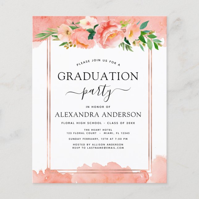 Budget 2022 Coral Peach Graduation Invitation Flyer (Front)