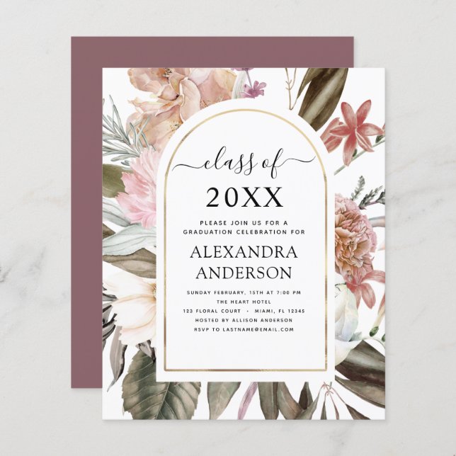 Budget 2022 Graduation Boho Dusty Pink Burgundy (Front/Back)