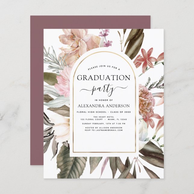 Budget 2022 Graduation Boho Dusty Pink Burgundy (Front/Back)