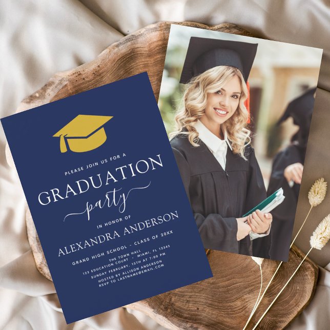 Budget 2022 Graduation Navy Blue Gold Photo Flyer (Creator Uploaded)