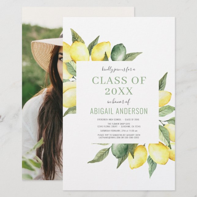 Budget  2022 Modern Photo Lemon Grad Invitation (Front/Back)