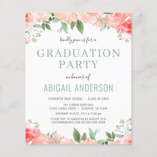Budget 2023 Coral Floral Graduation Invitation Flyer