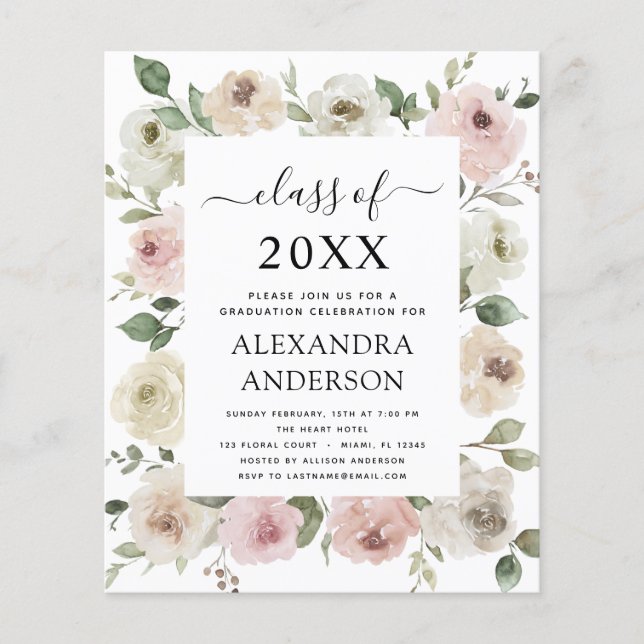 Budget 2023 Dusty Rose Pink Graduation Floral Flyer (Front)