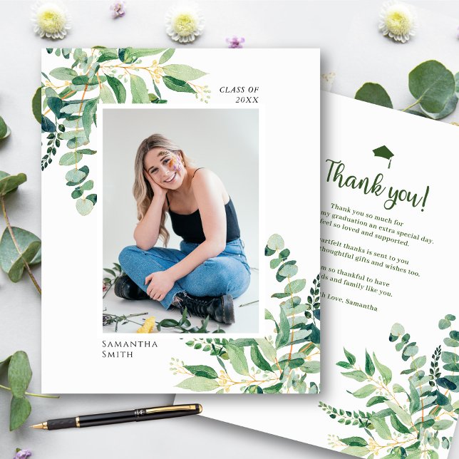 BUDGET 2023 Eucalyptus Modern Photo Thank You Card (Creator Uploaded)