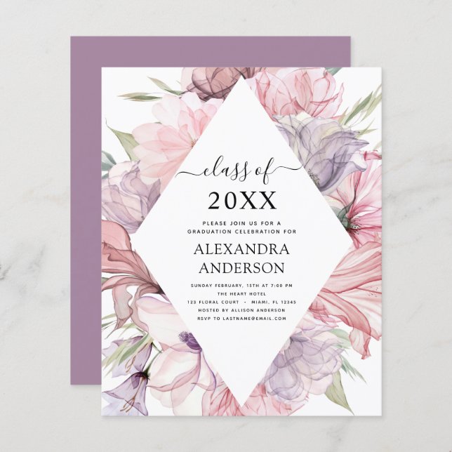 Budget 2023 Graduation Boho Dusty Pink Purple (Front/Back)