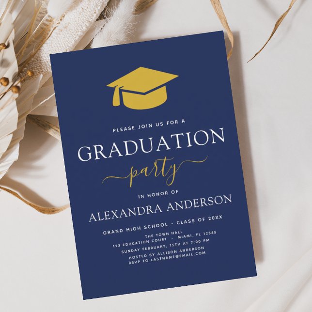 Budget 2023 Graduation Navy Blue Gold Invitation Flyer (Creator Uploaded)