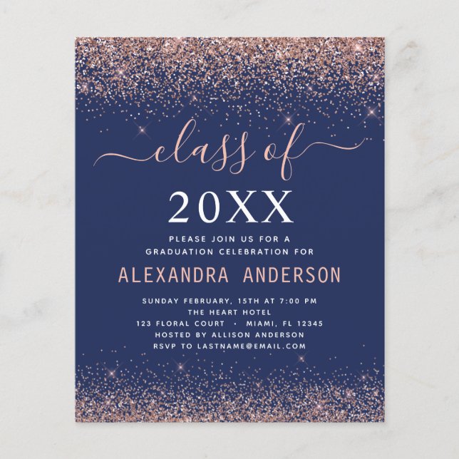 Budget 2023 Navy Blue Graduation Invitation Flyer (Front)