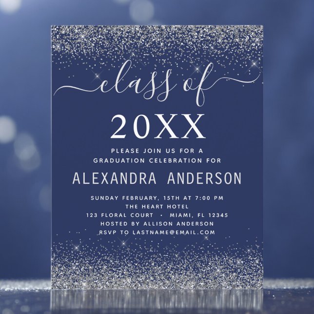 Budget 2023 Navy Blue Silver Graduation Invitation (Creator Uploaded)