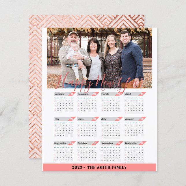 Budget 2023 Rose Gold Calendar Modern Photo Card (Front/Back)
