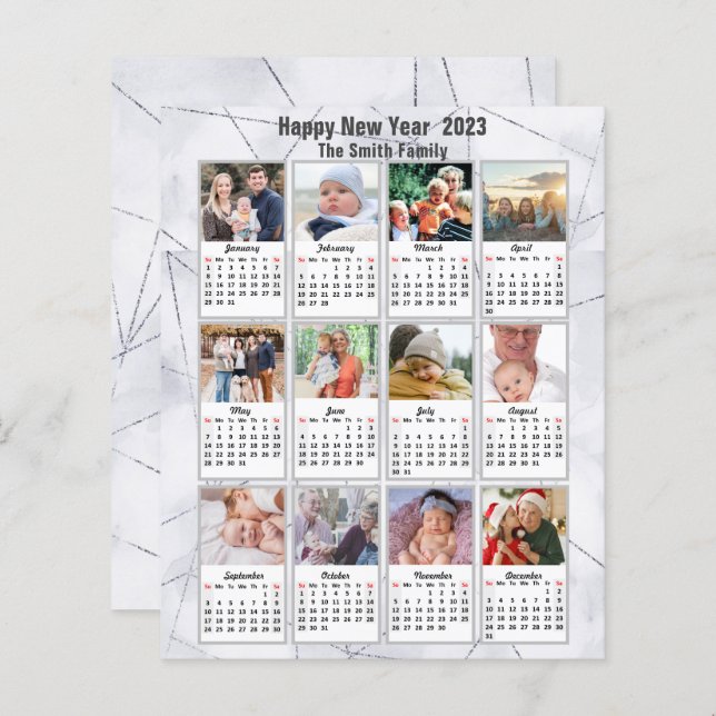 Budget 2023 Silver Gold Family Photo Calendar Card (Front/Back)