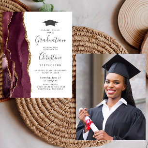 Budget 2025 Burgundy Gold Agate Graduation Invite