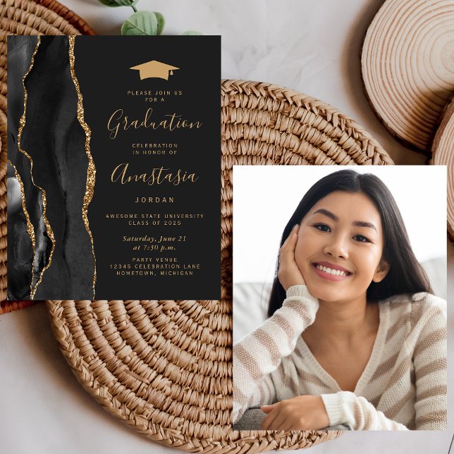 Budget 2025 Graduation Black Agate Photo Invite (Creator Uploaded)