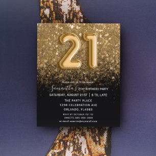 Budget 21st Birthday Black & Gold Invitation