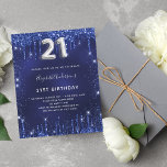 Budget 21st birthday blue silver glitter<br><div class="desc">A modern,  stylish and glamourous invitation for a 21st birthday party.  A navy blue background,  decorated with faux glitter dust.  The blue colour is uneven. Personalise and add your name and party details.  Number 21 is written with a balloon style font,  script,  silver coloured.</div>