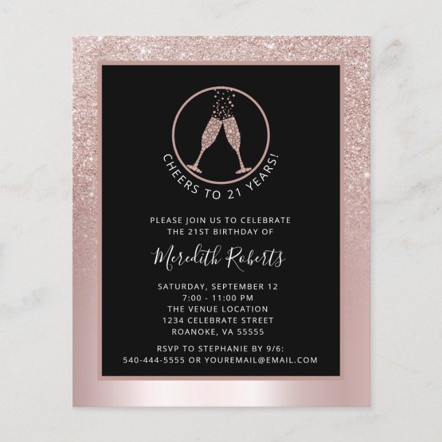 Budget 21st Birthday Blush Foil Glitter Invitation (Front)