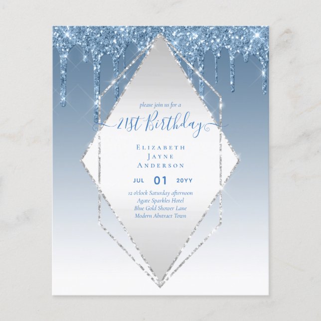 BUDGET 21st Birthday Dripping Glitter Glamour Invi Flyer (Front)