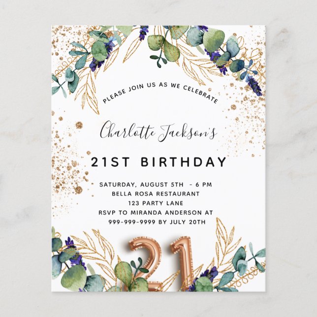 Budget 21st birthday eucalyptus greenery glitter (Front)