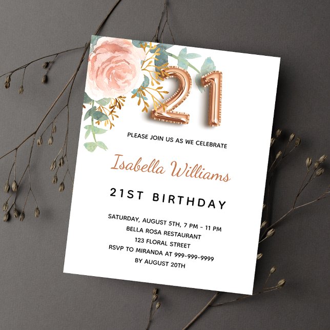 Budget 21st birthday floral rose gold eucalyptus (Creator Uploaded)