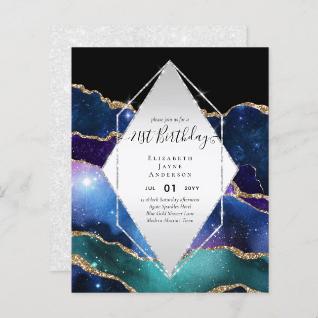 BUDGET 21st Birthday Glittery AGATE Sparkle Invite (Front/Back)