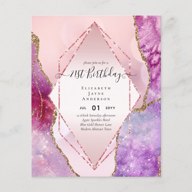 BUDGET 21st Birthday Glittery AGATE Sparkle Invite Flyer (Front)