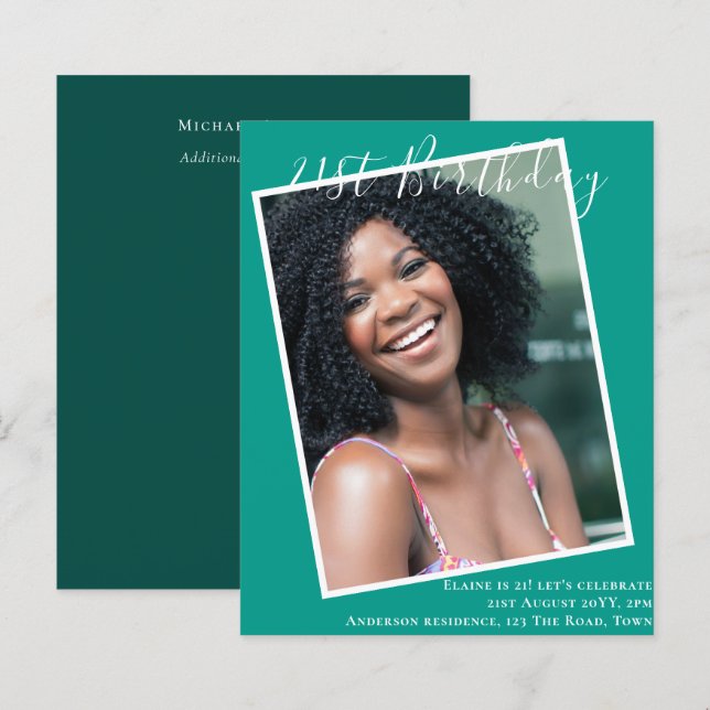 BUDGET 21st Birthday Invite PHOTO Keepsake (Front/Back)