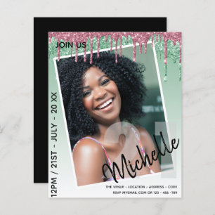 BUDGET 21st Birthday PHOTO Dripping Glitter Invite