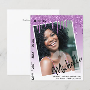 BUDGET 21st Birthday PHOTO Dripping Glitter Invite