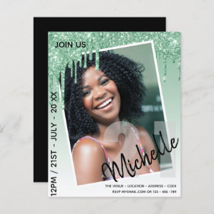 BUDGET 21st Birthday PHOTO Dripping Glitter Invite