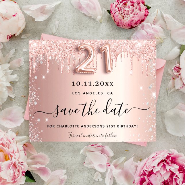 Budget 21st birthday rose glitter save the date (Creator Uploaded)